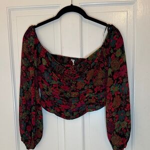 Free People Boho Floral Smocked‎ Crop Top size XS NWOT